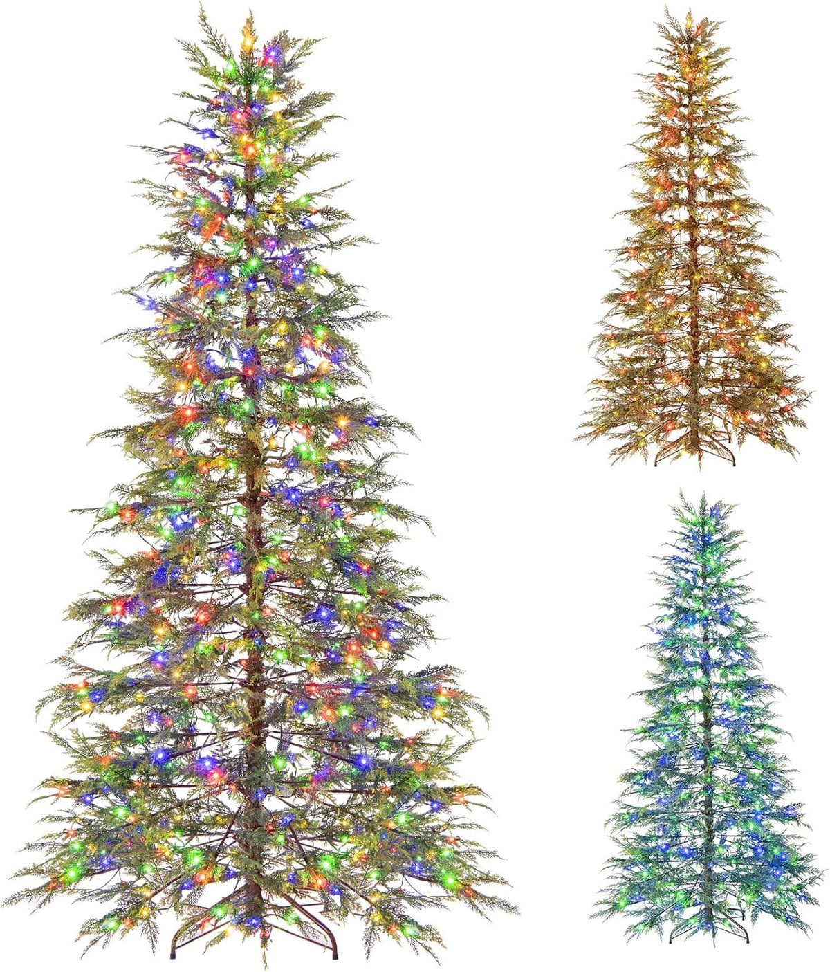 Lucktree 6.5FT / 7.5FT Pre-Lit Hinged Sparse Xmas Fir Tree with Multicolored LED Lights