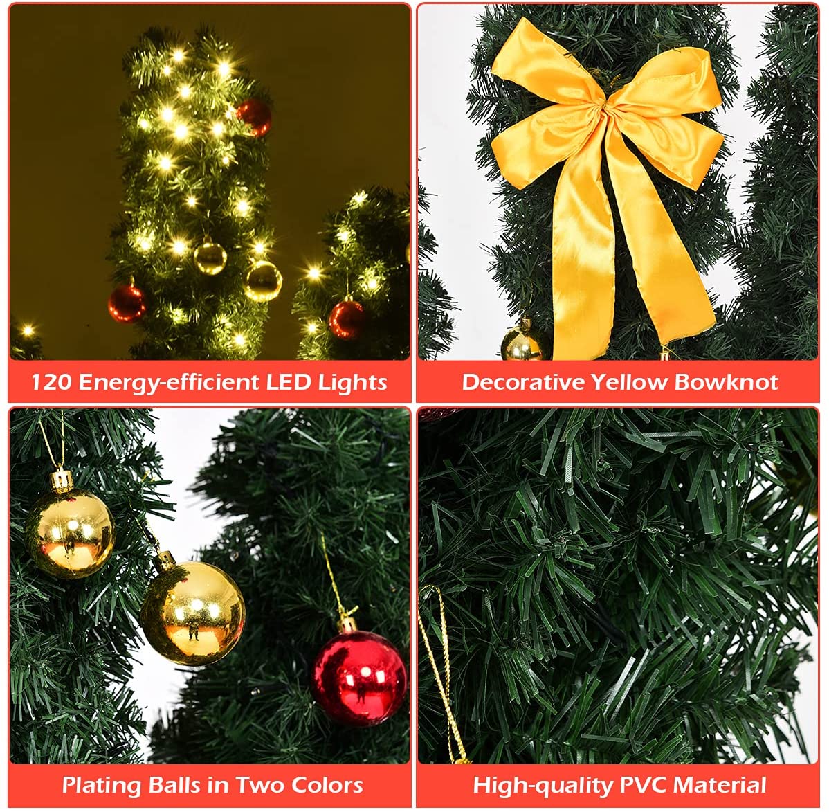 Pre-Lit Artificial Cactus Christmas Tree with LED Lights and Ball Ornaments -  Lucktree