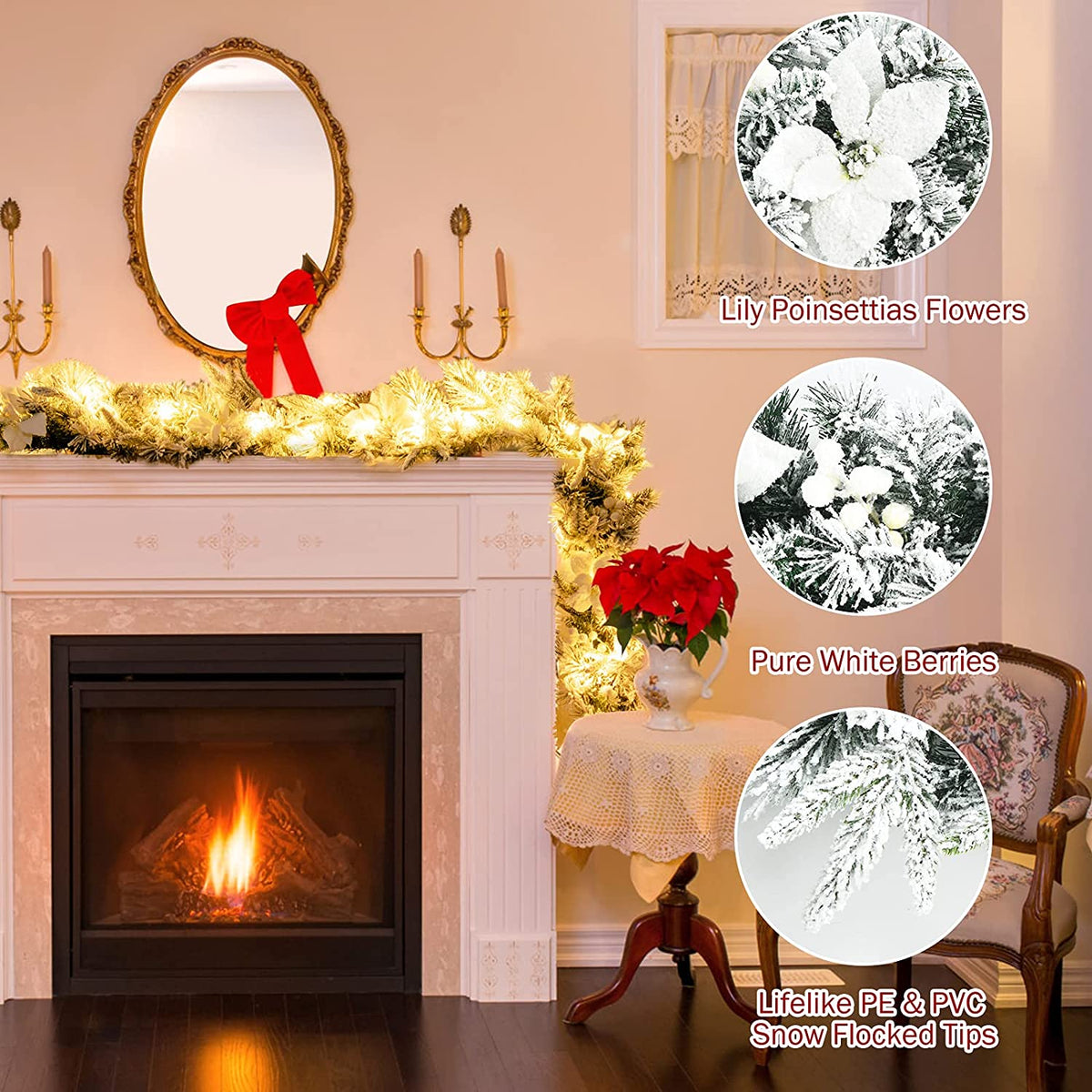 9ft Snow Flocked Christmas Garland with 50 LED Light - LucktreeUS