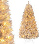 Lucktree 5ft / 6ft / 7 ft Pre-Lit Silver Tinsel Christmas Tree with Warm White LED Lights