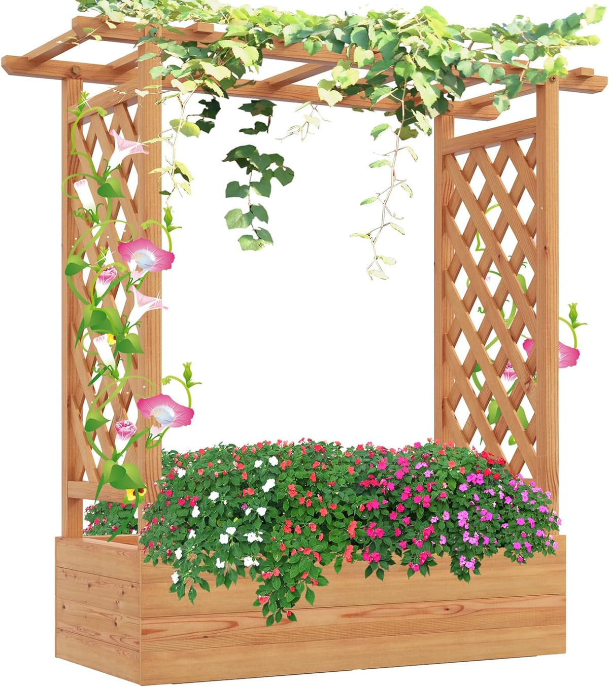 Lucktree Raised Garden Bed with 2-Sided Trellis & Hanging Roof