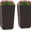 Lucktree Outdoor Wicker Flower Pot Set of 2, 22.5” Tall Planters with Drainage Hole, Self-Watering Tray