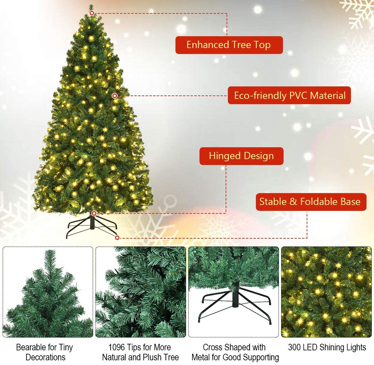 Pre-Lit Artificial Christmas Tree, Premium Hinged Spruce Tree