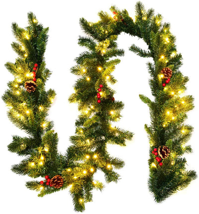 9FT Pre-lit Christmas Garland with 100 LED Lights - LucktreeUS