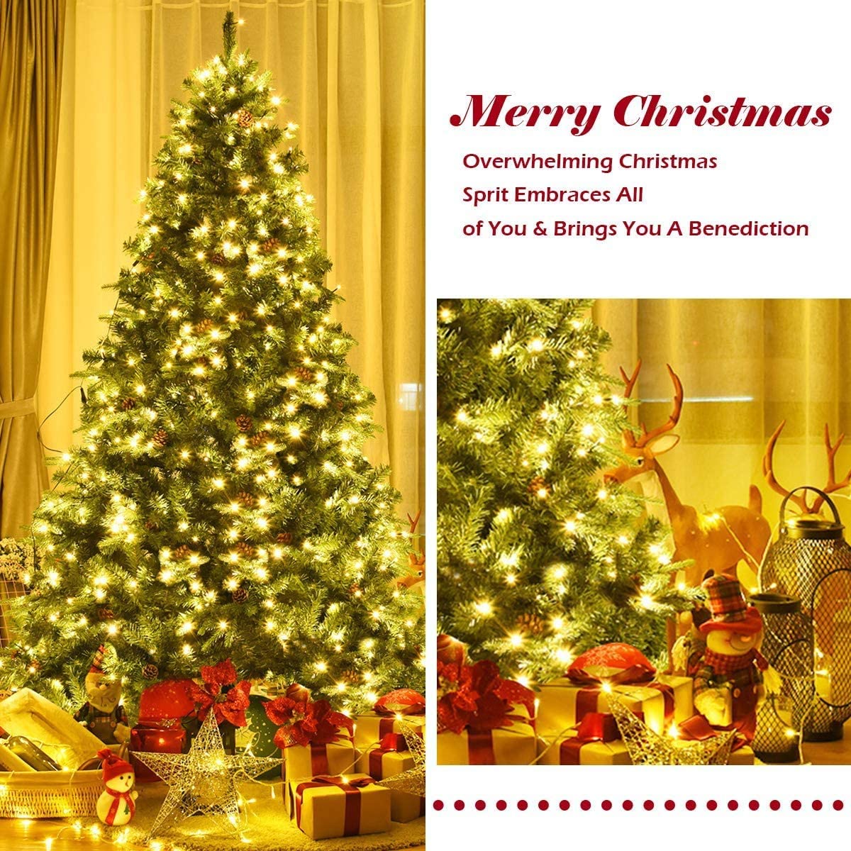 Pre-Lit Artificial Christmas Tree Premium Spruce Hinged Tree with 540 LED Lights