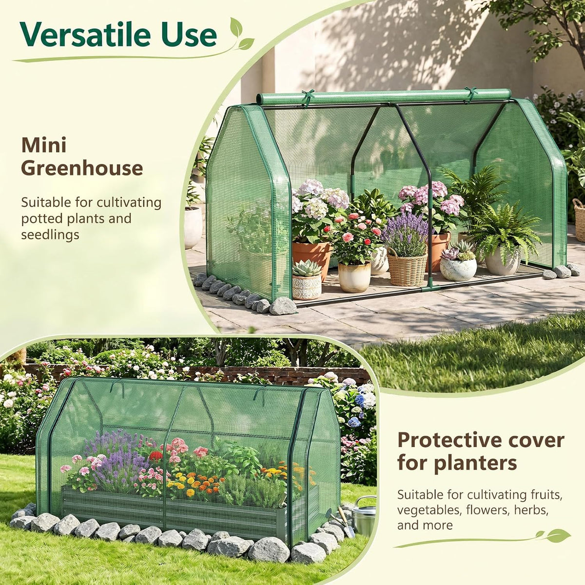 Lucktree Mini Portable Greenhouse w/ PE Cover Roll-Up Zipper