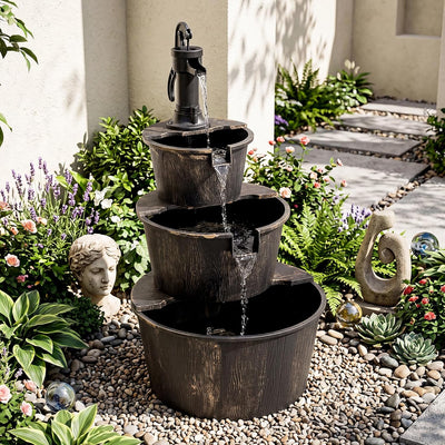 Lucktree 3-Tier Barrel Waterfall Fountain with Electric Pump