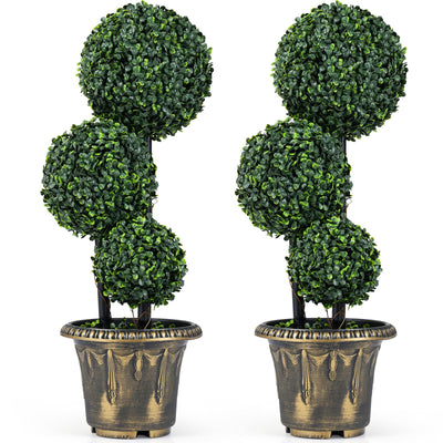 Lucktree 2.5 FT Artificial Boxwood Topiary Tree Evergreen Faux Potted Plants (1/2 Pack)