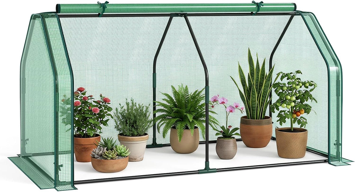 Lucktree Mini Portable Greenhouse w/ PE Cover Roll-Up Zipper