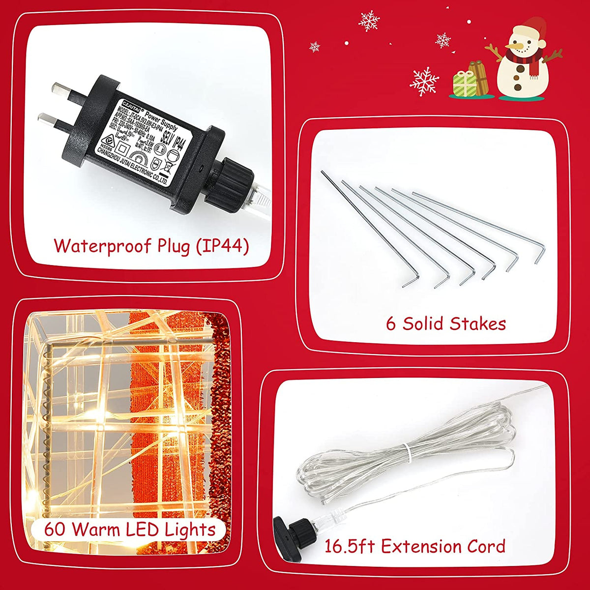 Lighted Gift Boxes Christmas Decoration, Set of 3 White Present Ornament Boxes with 60 LED Lights - LucktreeUS
