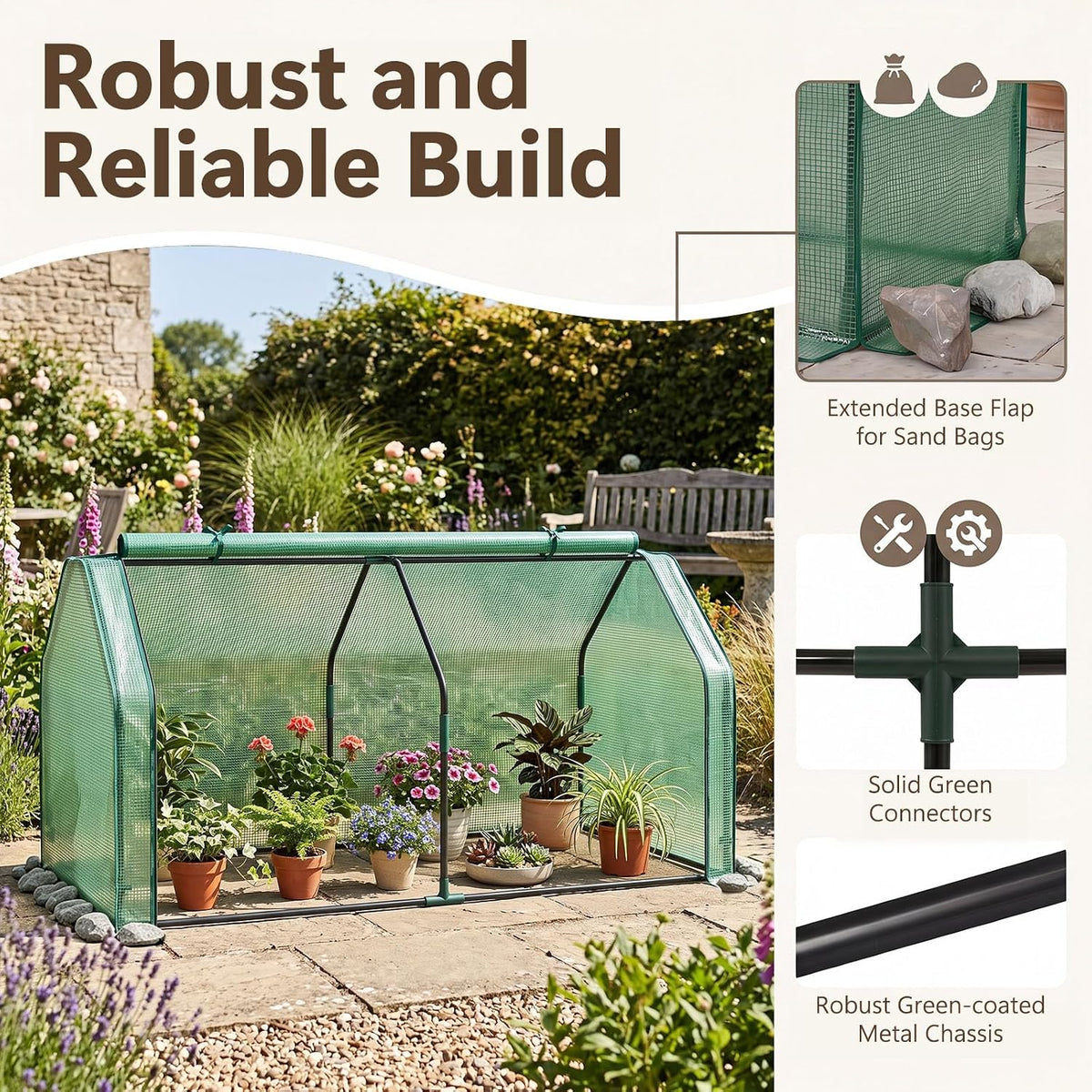 Lucktree Mini Portable Greenhouse w/ PE Cover Roll-Up Zipper