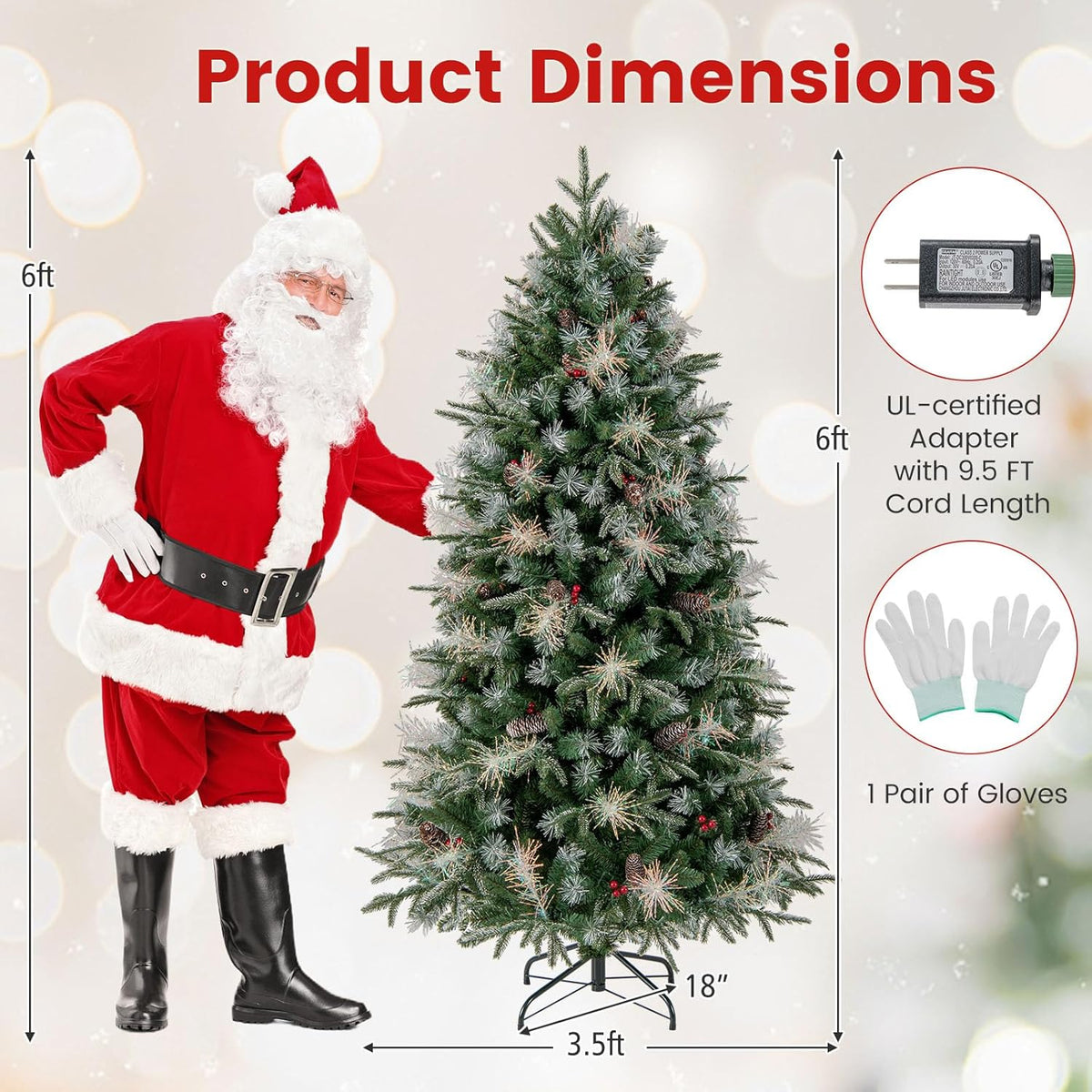 Lucktree 5FT / 6FT / 7FT Pre-Lit Artificial Christmas Tree with LED Lights Pine Cones Berries