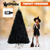 Lucktree 6/7/8 FT Pre-Lit Black Halloween Tree, Artificial Hinged Christmas Tree with 280/380/500 Orange & Purple LED Lights