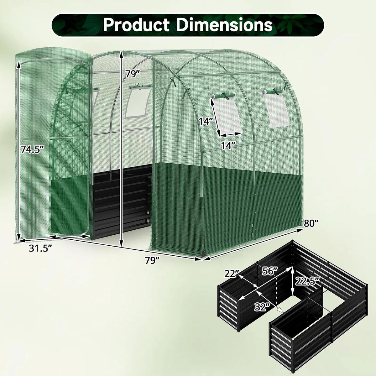 Lucktree 6.5 x 6.5 Ft Walk-in Greenhouse with Raised Garden Bed | Plant Hot House with Galvanized Steel Frame