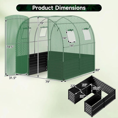 Lucktree 6.5 x 6.5 Ft Walk-in Greenhouse with Raised Garden Bed | Plant Hot House with Galvanized Steel Frame