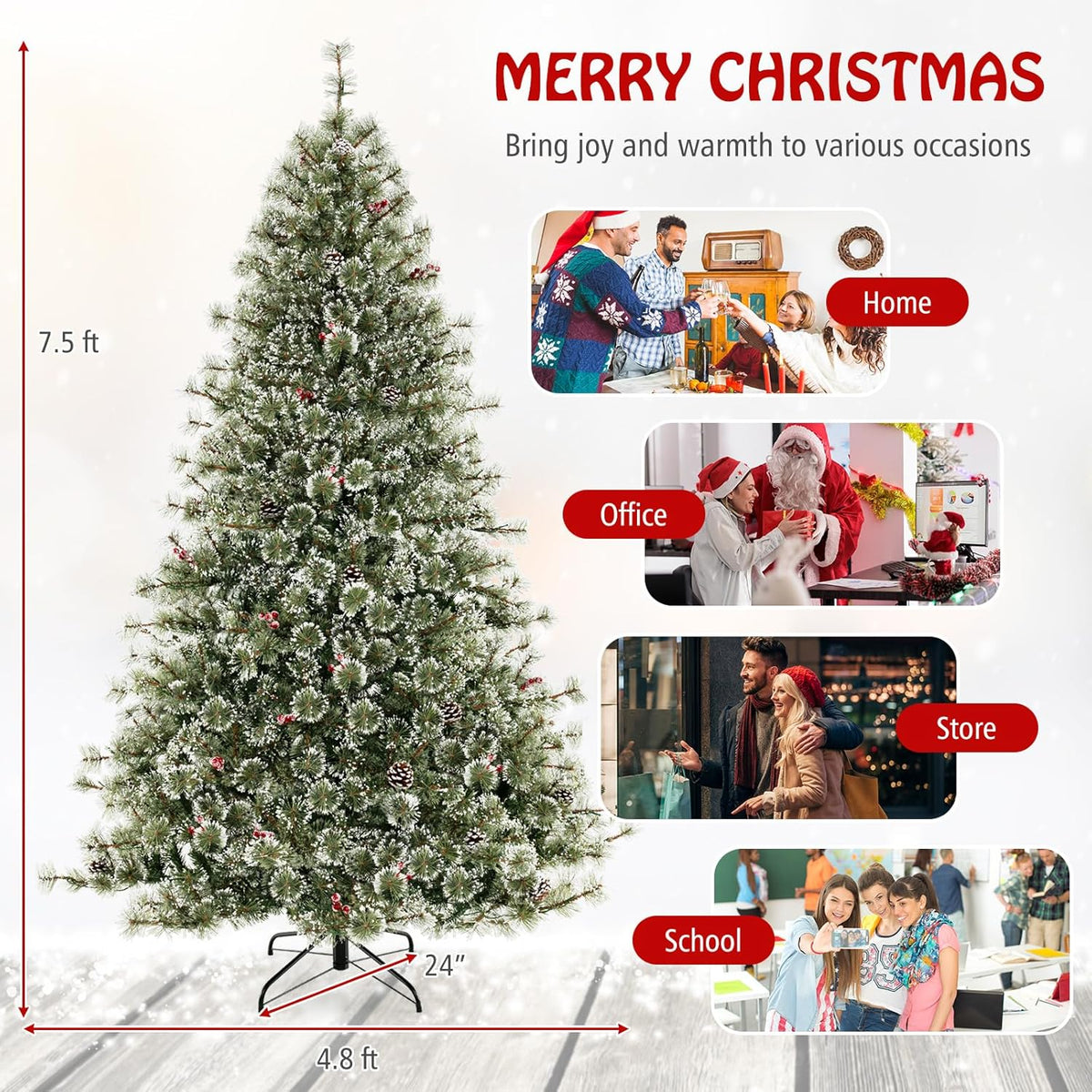 Lucktree 6ft / 7.5ft / 9ft Pre-Lit Artificial Christmas Tree with 360° Quick Power Connector