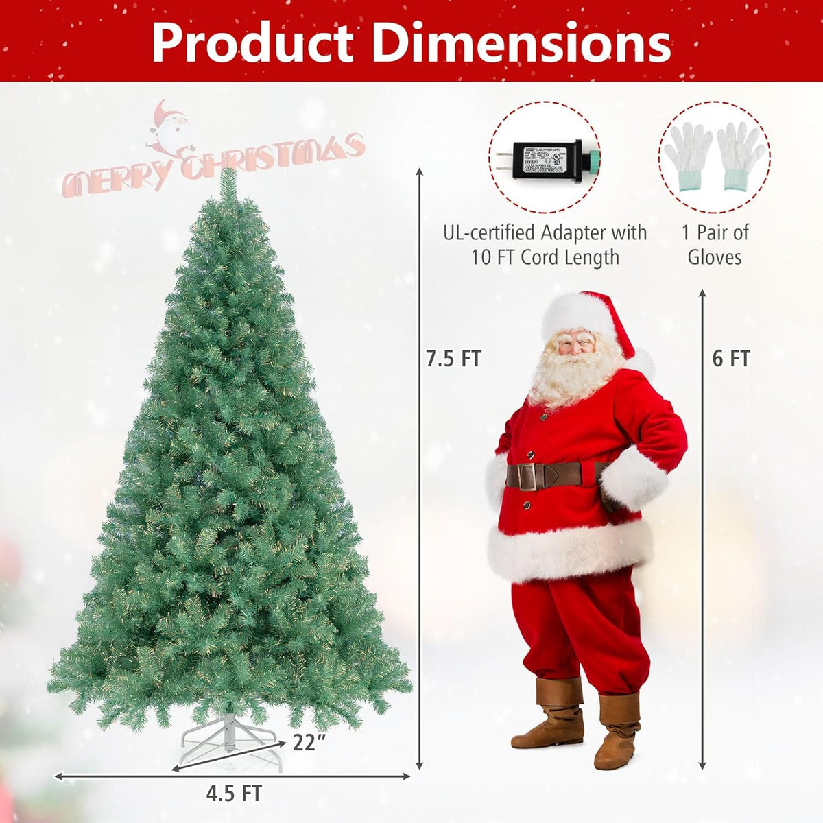 Lucktree 6FT / 7.5FT Pre-Lit Tinsel Christmas Tree with Warm White LED Lights