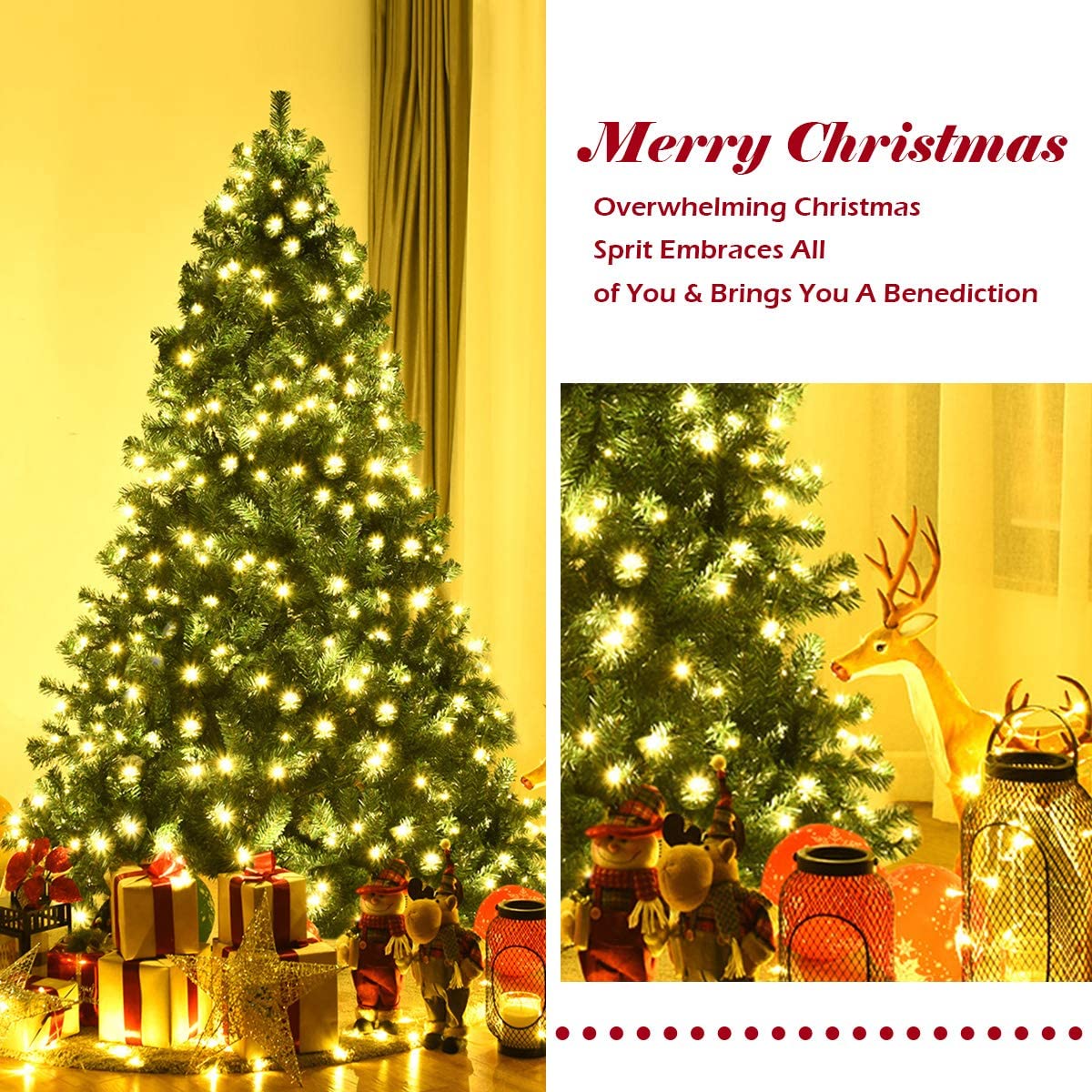 Pre-Lit Artificial Christmas Tree, Premium Hinged Spruce Tree