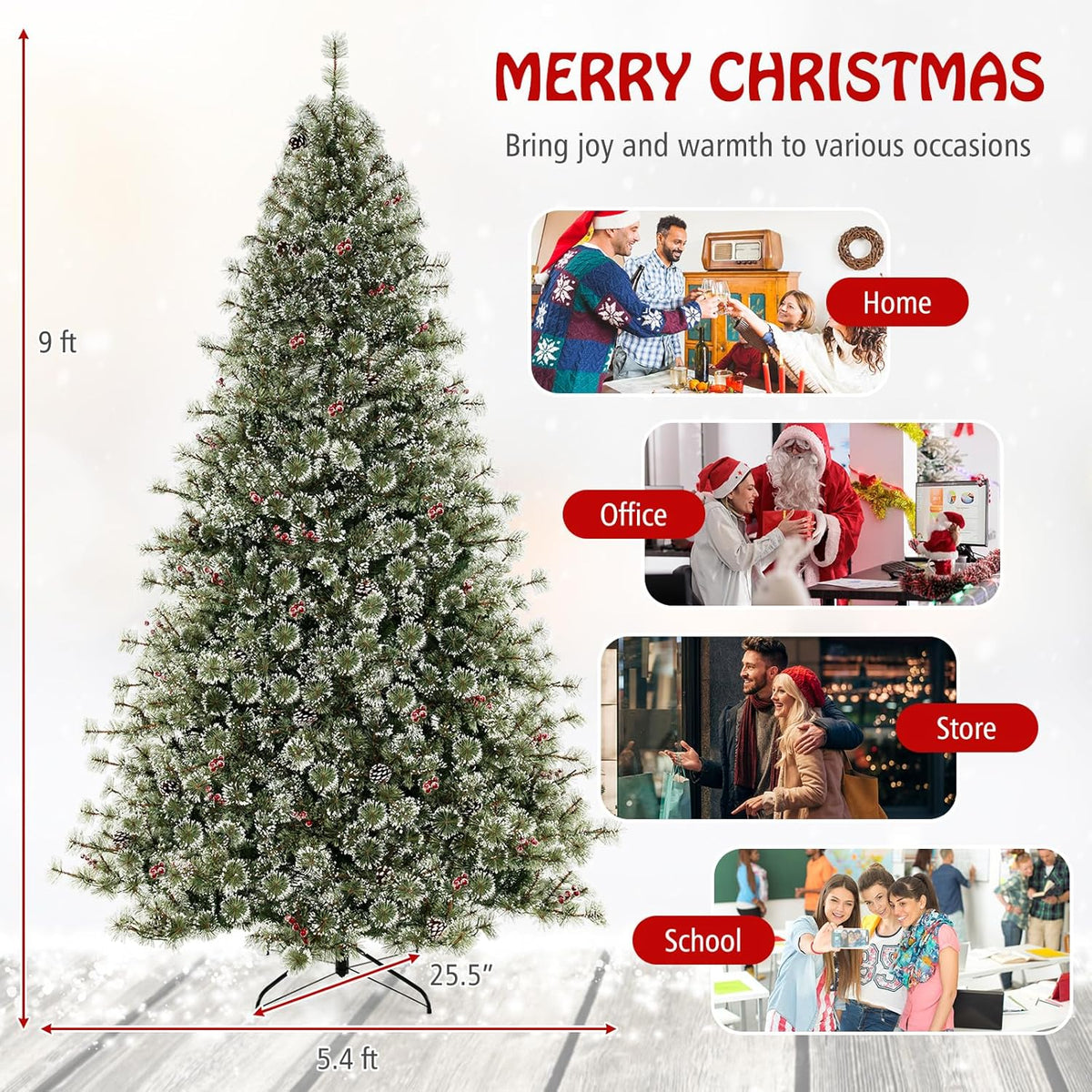 Lucktree 6ft / 7.5ft / 9ft Pre-Lit Artificial Christmas Tree with 360° Quick Power Connector