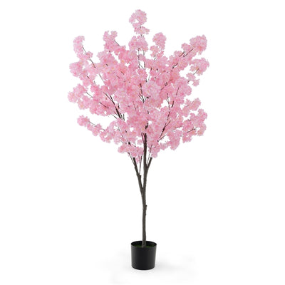 6.5FT Artificial Cherry Blossom Tree, Faux Pink Cherry Plant with Sturdy PE Trunk & Cement-Filled Nursery Pot