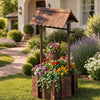 Rustic Outdoor Garden Decoration with Solid Fir Wood Construction, Wooden Wishing Well Planter with Hanging Bucket