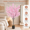 6.5FT Artificial Cherry Blossom Tree, Faux Pink Cherry Plant with Sturdy PE Trunk & Cement-Filled Nursery Pot