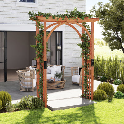 Outdoor Wood Arbor Arch, Natural Solid Wood Garden Arch Arbor Trellis for Climbing Plants
