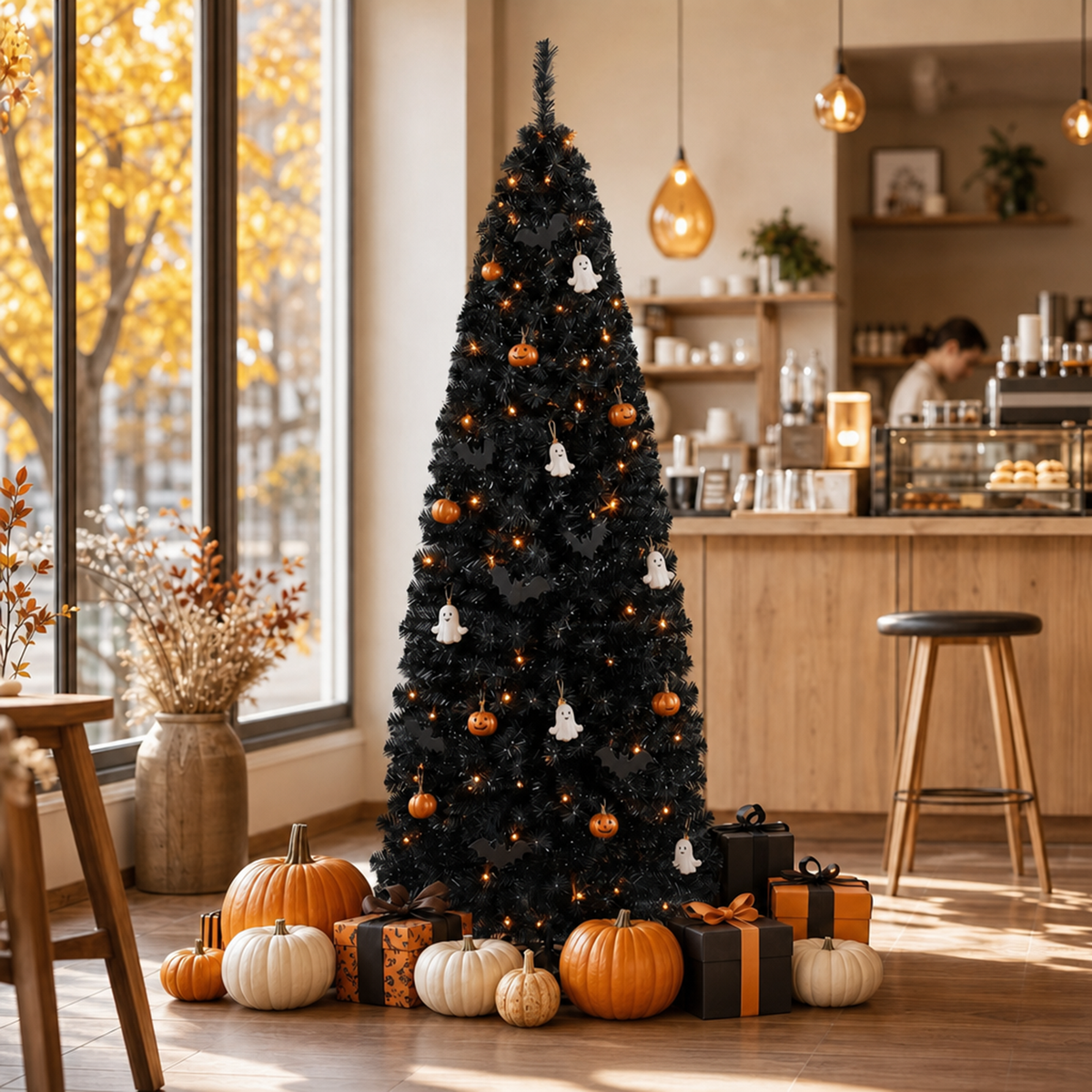 6ft Pencil Artificial Christmas Tree, Slim Christmas Tree with Metal Stand