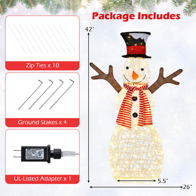 3.6 FT Lighted Christmas Snowman, Outdoor Xmas Holiday Decoration with 80 Warm LED Lights