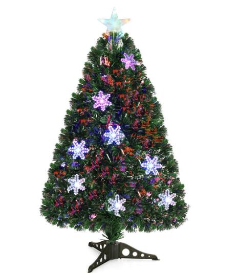 3FT Pre-Lit Optical Fiber Christmas Artificial Tree with Multicolor LED Lights and Snowflakes