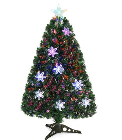 3FT Pre-Lit Optical Fiber Christmas Artificial Tree with Multicolor LED Lights and Snowflakes
