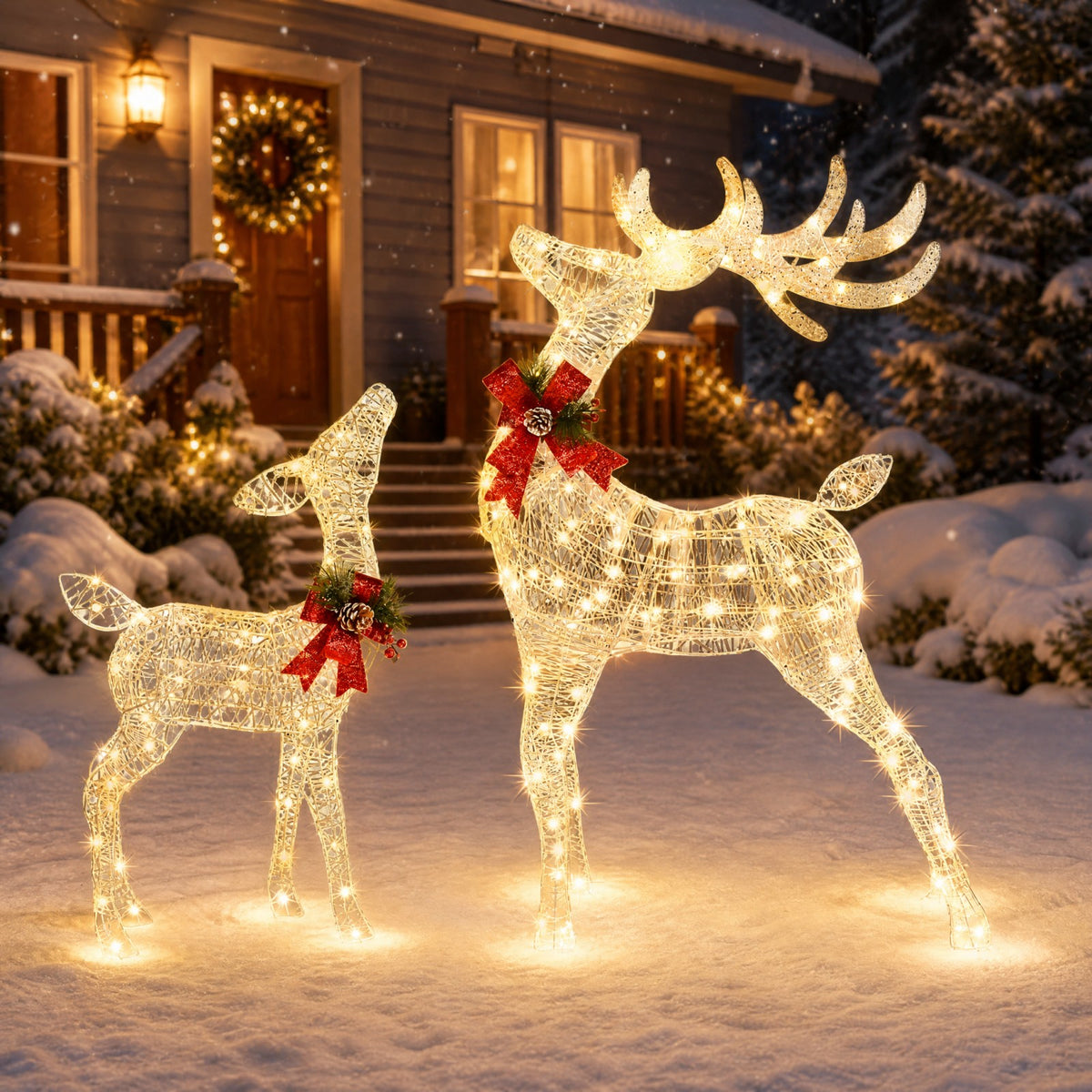Lighted Christmas Reindeer Decoration, Small Holiday Deer Figure with 50 LED Lights & 4 Stakes