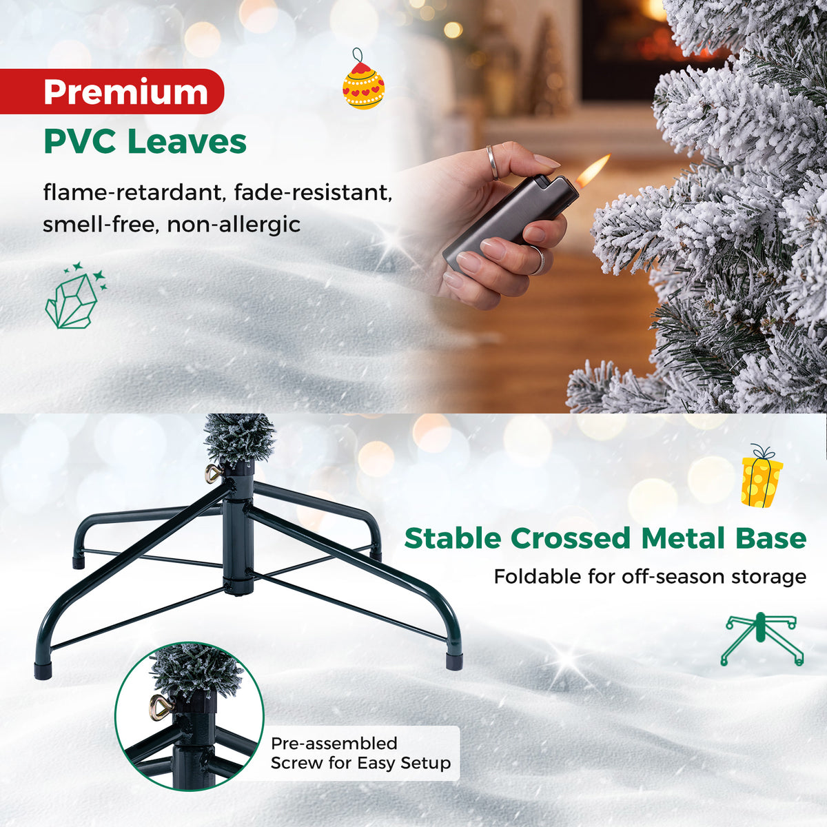 7.5/6 FT Prelit Artificial Christmas Tree, Smart RGB & Warm White LED Lights