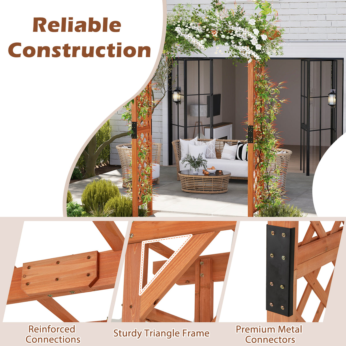 84.5" Wooden Garden Arch, Archway Arbor Trellis for Climbing Roses, Vines and Vegetables