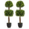 40" Artificial Boxwood Topiary Ball Tree, Double Ball Boxwood Plant with Cement-Filled Plastic Pot
