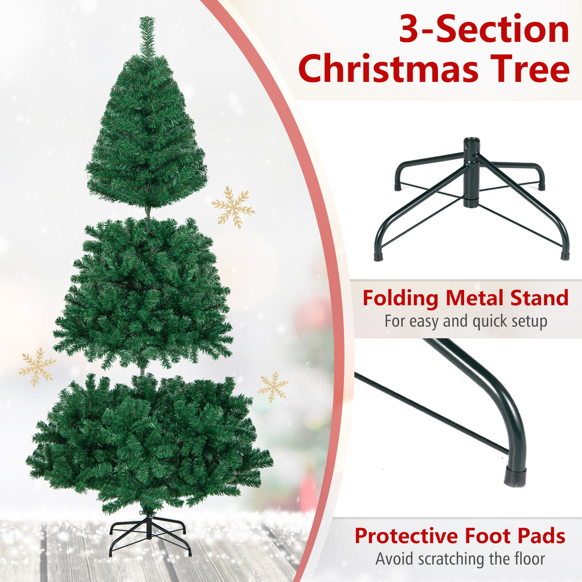 5/6/7/8 FT Artificial Christmas Tree, Unlit Full Xmas Pine Tree with 350/650/950/1138 Branch Tips & Folding Metal Stand