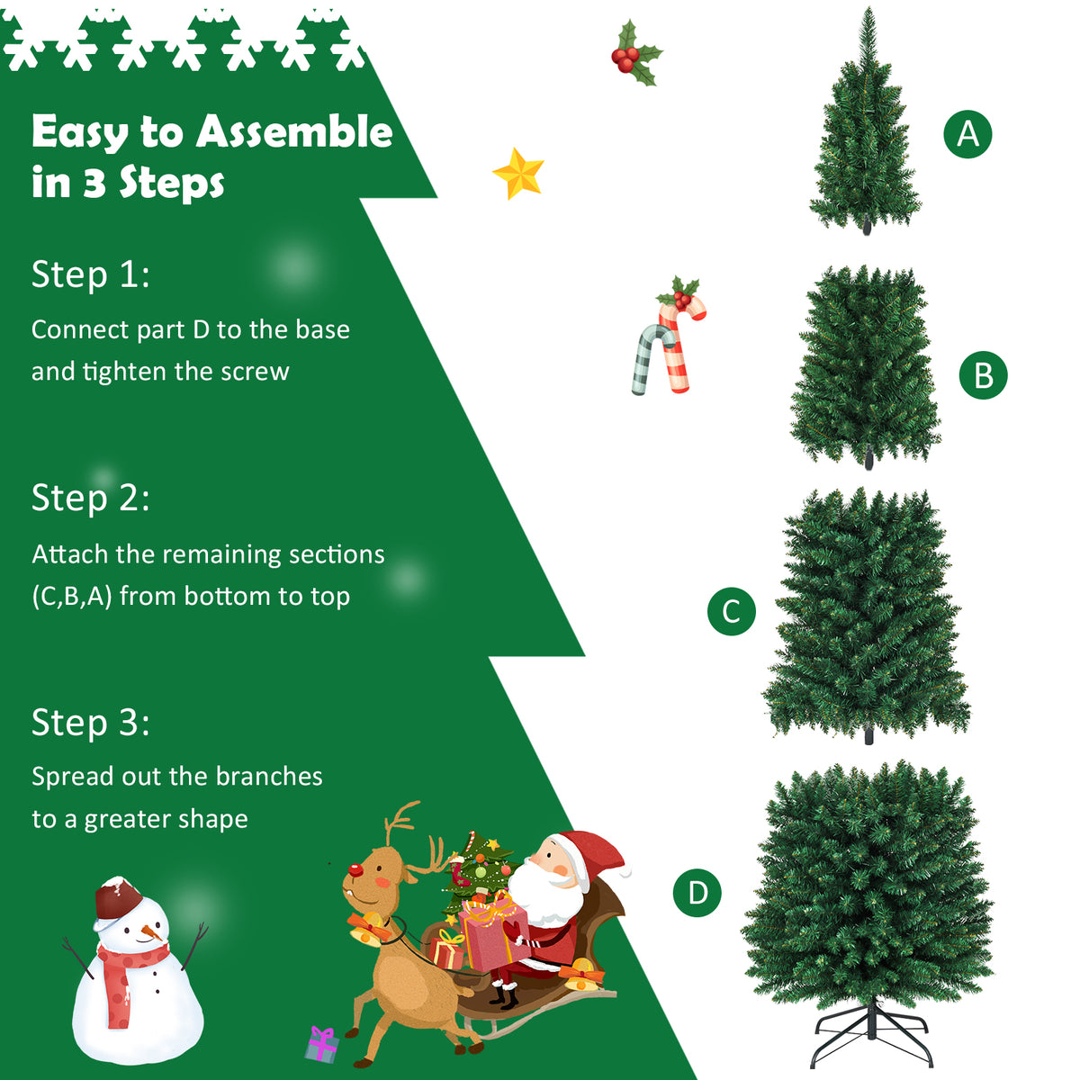 8 FT Slim Pencil Artificial Christmas Tree Unlit Green with Metal Stand