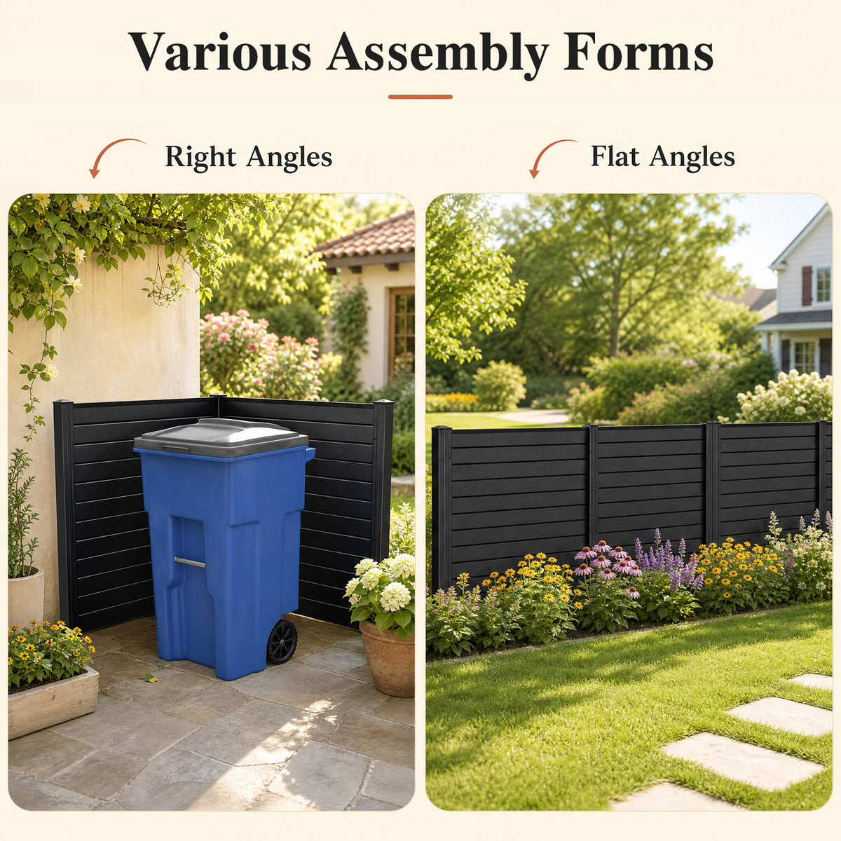 PP Privacy Fence Screen 123cm x 123cm, 2/4 Panels, No-Dig Air Conditioner Trash Can Pool Equipment Enclosure with Galvanized Ground Stakes
