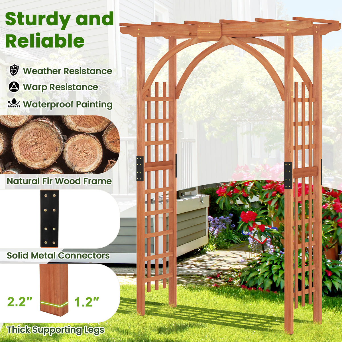 Outdoor Wood Arbor Arch, Natural Solid Wood Garden Arch Arbor Trellis for Climbing Plants