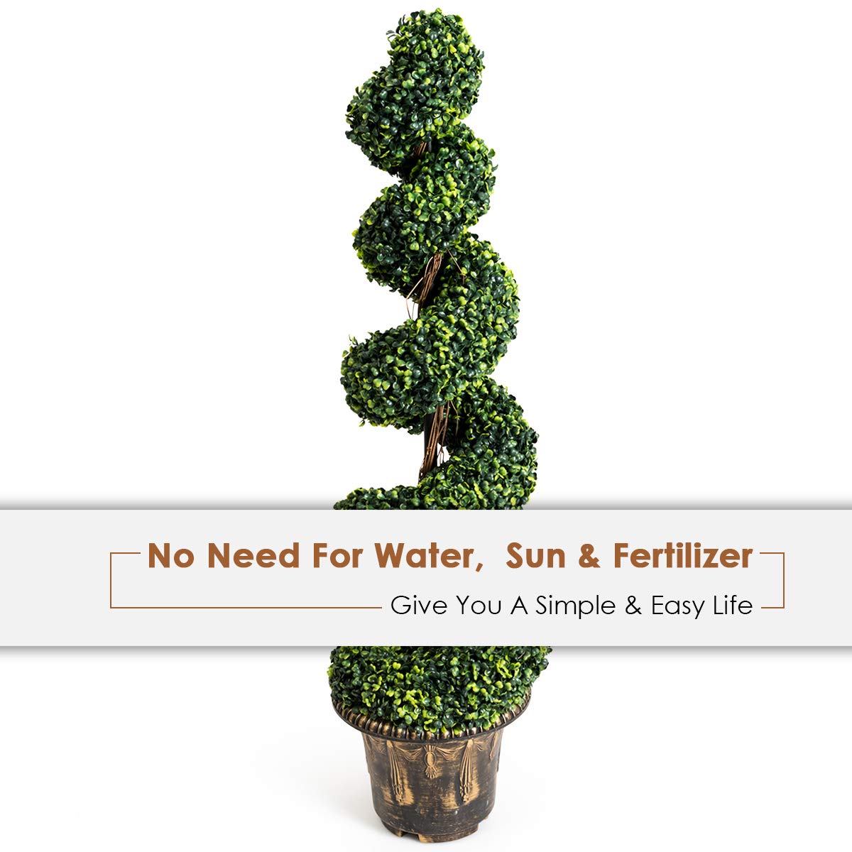 4 Ft Artificial Boxwood Spiral Tree, Fake Greenery Plants - LucktreeUS