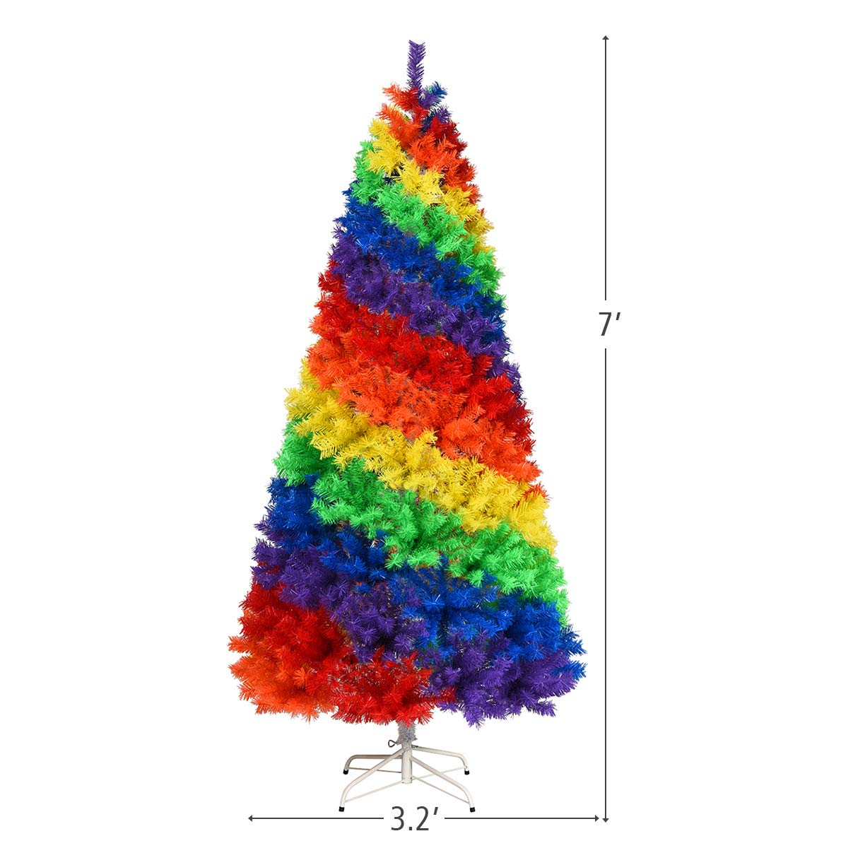 Lucktree 7FT Colorful Rainbow Full Fir Christmas Tree, Artificial Hinged Christmas Tree w/Solid Metal Stand - LucktreeUS