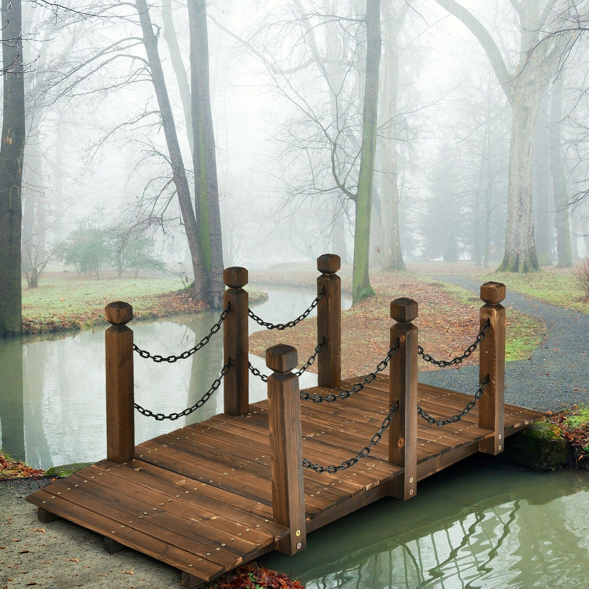 Lucktree 5 ft Wooden Garden Bridge