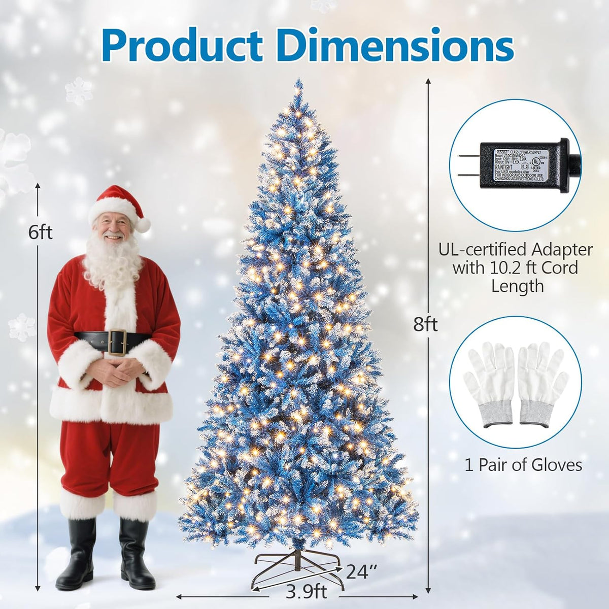 Lucktree Blue Hinged Xmas Tree with Frosted PVC Branch Tips & Warm White LED Lights