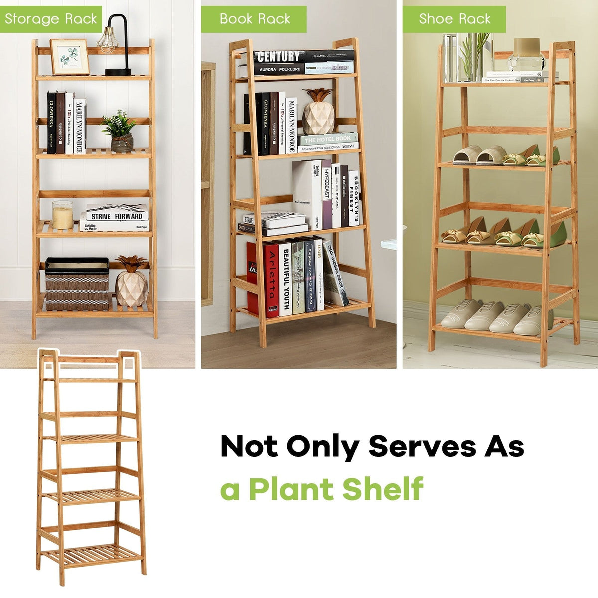4-Tier Ladder Shelf Plant Stand, Bamboo Flower Pots Holder Display Rack - Lucktree