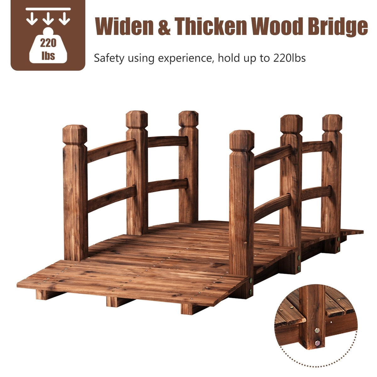 Lucktree 5 Ft Wooden Garden Bridge, Stained Wood/Natural Wood  Garden Bridge