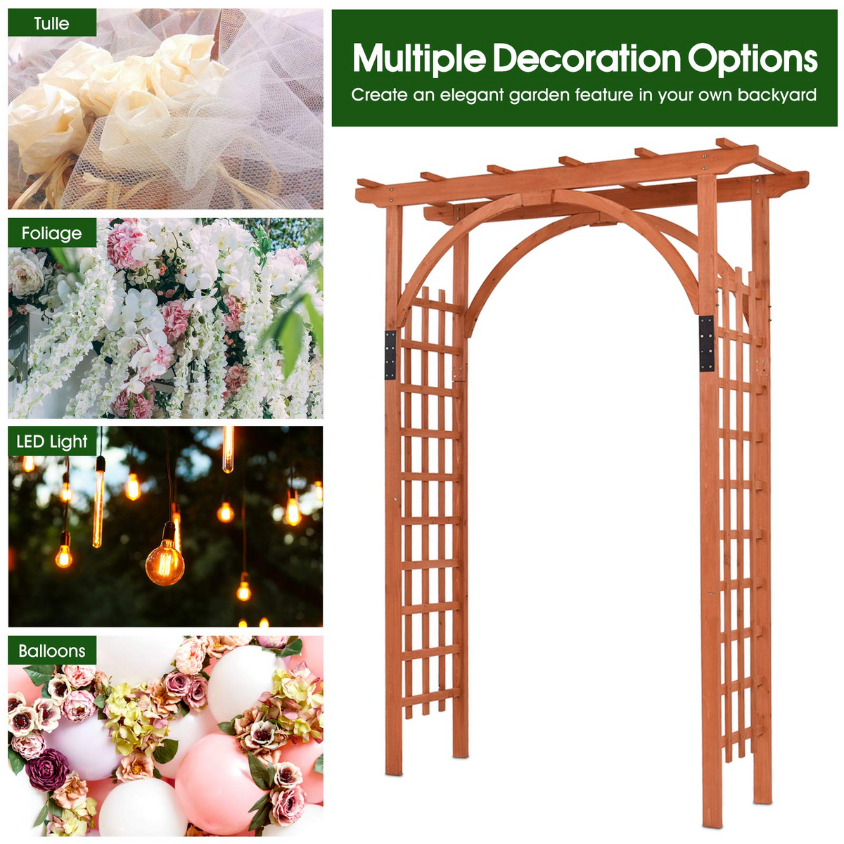 Lucktree 85in Wood Arbor Wedding Arch Garden Trellis Pergola Arbor