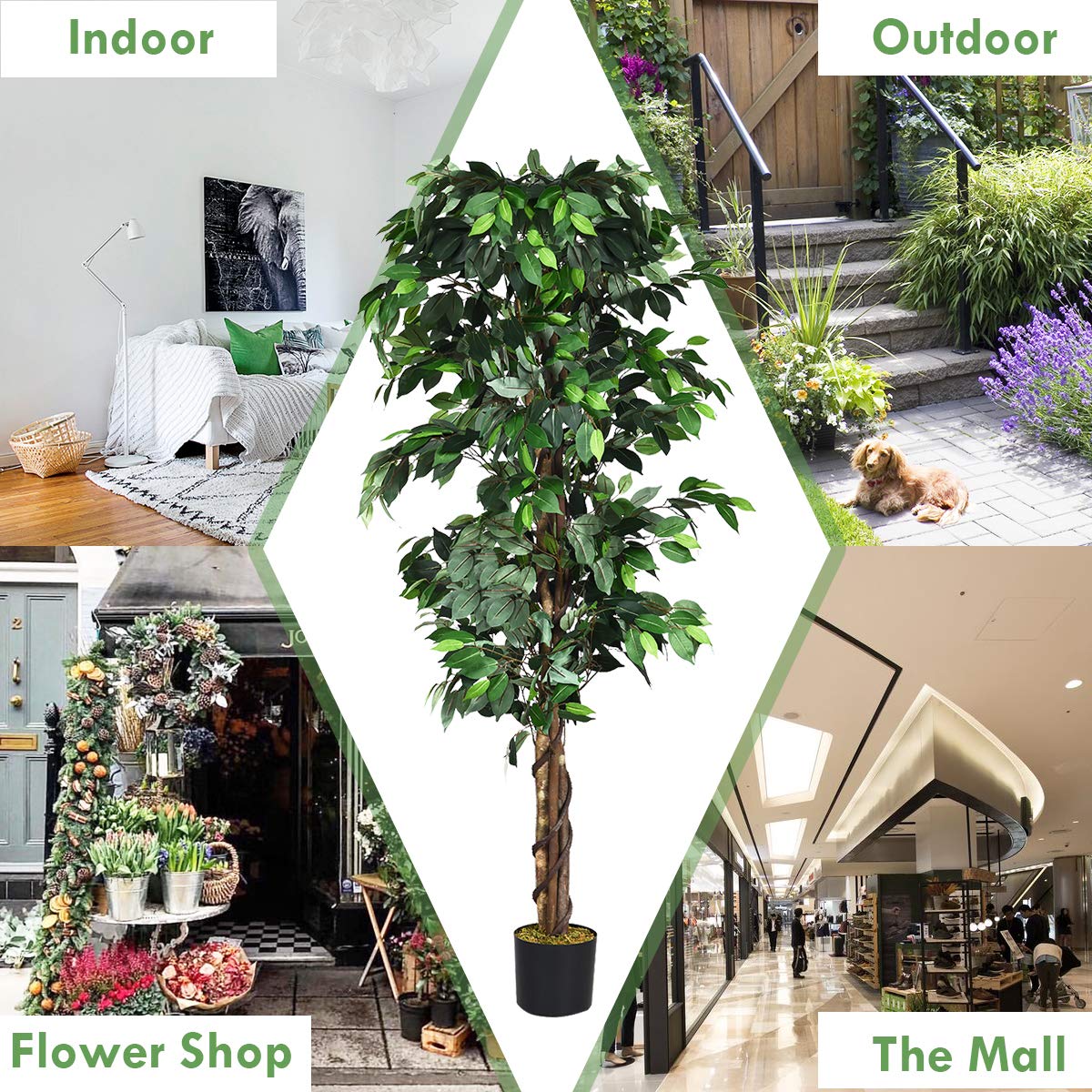 4/5.5/6FT FICUS Silk Leaf Artificial Tree - LucktreeUS