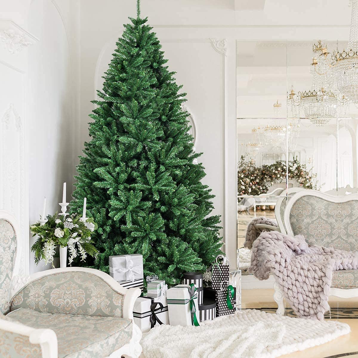 Artificial Douglas Christmas Tree, 7.5 Unlit Hinged Pine Tree with 2254 Branch Tips and Solid Metal Stand - LucktreeUS