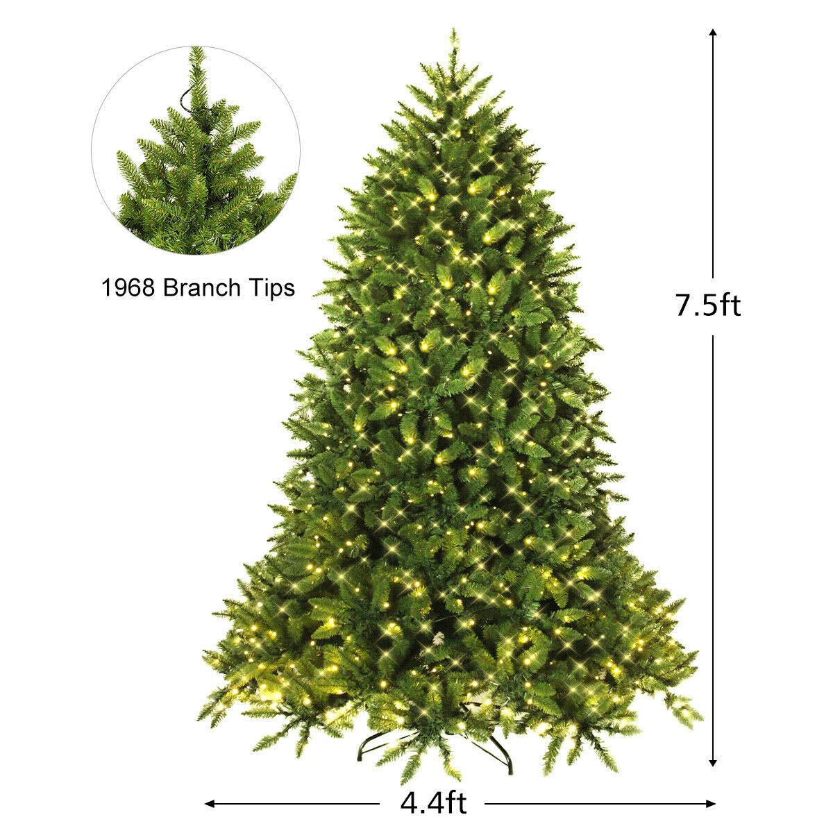 7.5ft Prelit Christmas Tree, Premium Hinged Artificial Fir Tree - LucktreeUS