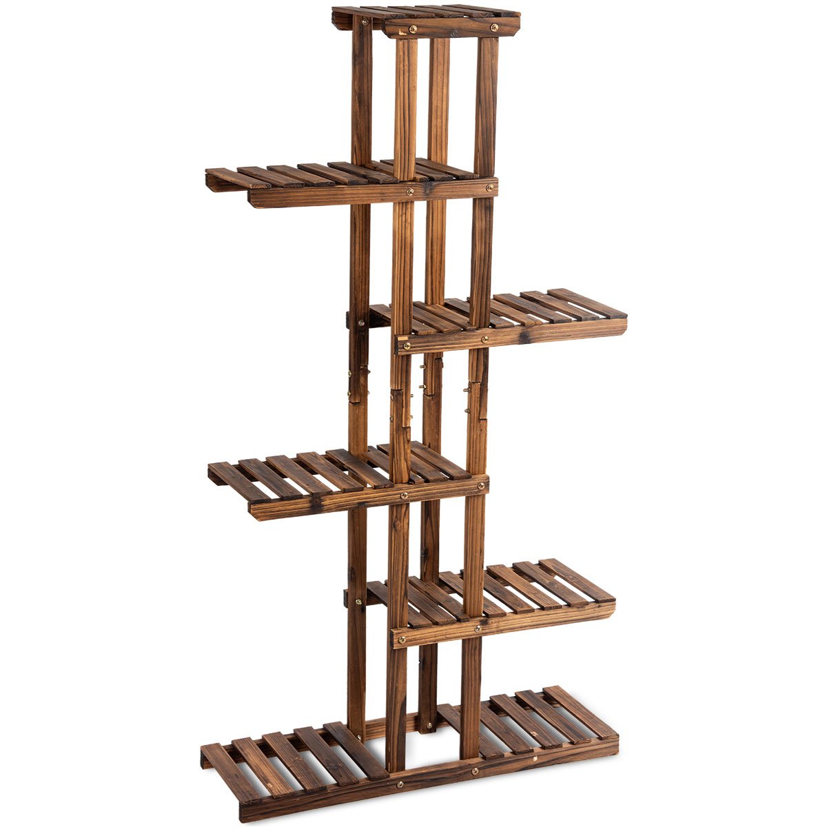 Lucktree Flower Rack Wood Plant Stand 7 Wood Shelves 11 Pots